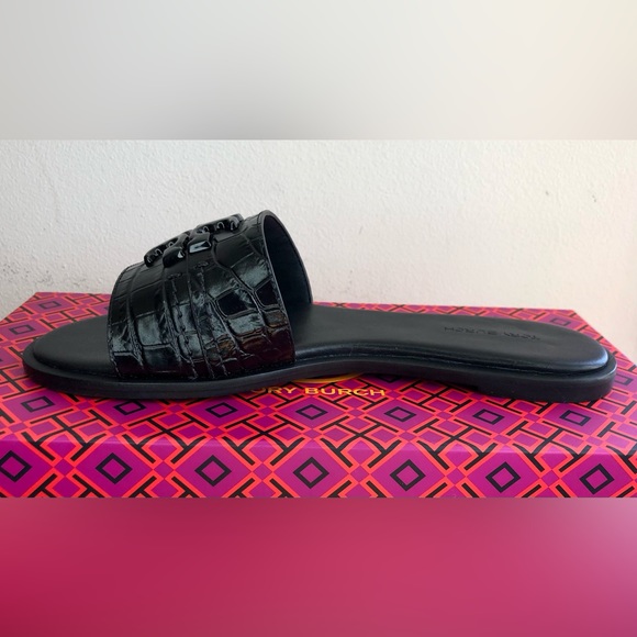 S⭕️LD‼️New Tory Burch Everly Slide in Perfect Black Croc Embossed Size 7 - Picture 5 of 12